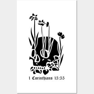 Skull with flowers 1 Corinthians 15:55 Posters and Art